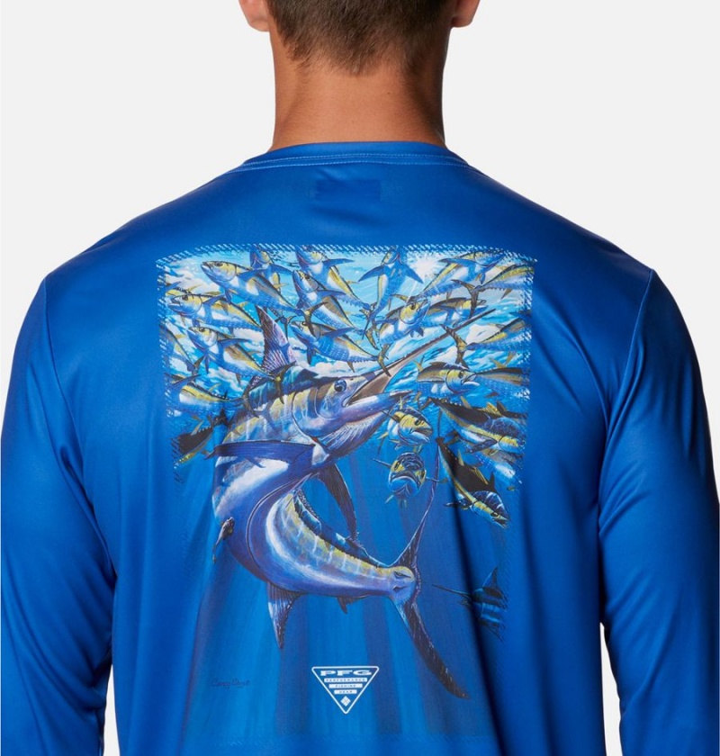 Blue Men's Columbia PFG Terminal Tackle Carey Chen Long Sleeve T-Shirt | LUIYQ-3846