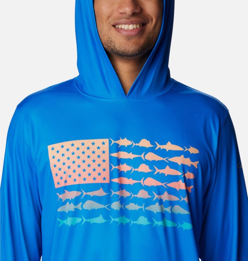 Blue Men's Columbia PFG Terminal Tackle Fish Flag Hoodie | GEWTP-4206