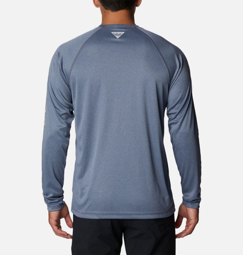 Blue Men's Columbia PFG Terminal Tackle Heather Long Sleeve T-Shirt | EHDXA-4923