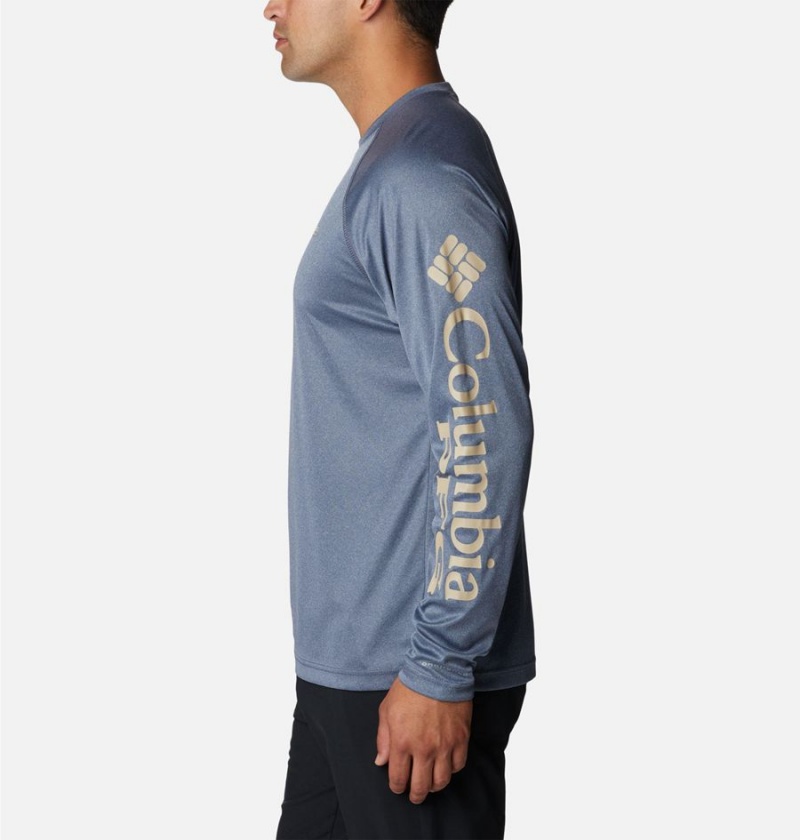 Blue Men's Columbia PFG Terminal Tackle Heather Long Sleeve T-Shirt | EHDXA-4923