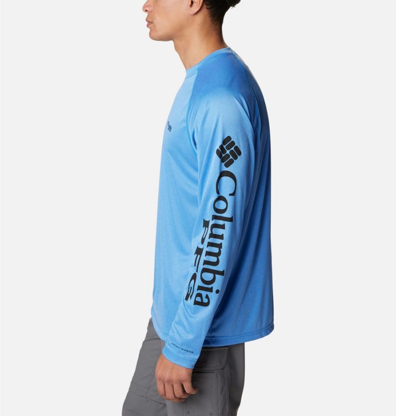 Blue Men's Columbia PFG Terminal Tackle Heather Long Sleeve T-Shirt | XDQNH-0163