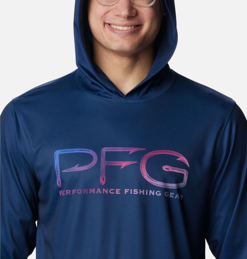 Blue Men's Columbia PFG Terminal Tackle Hooks Hoodie | RXZGP-1074