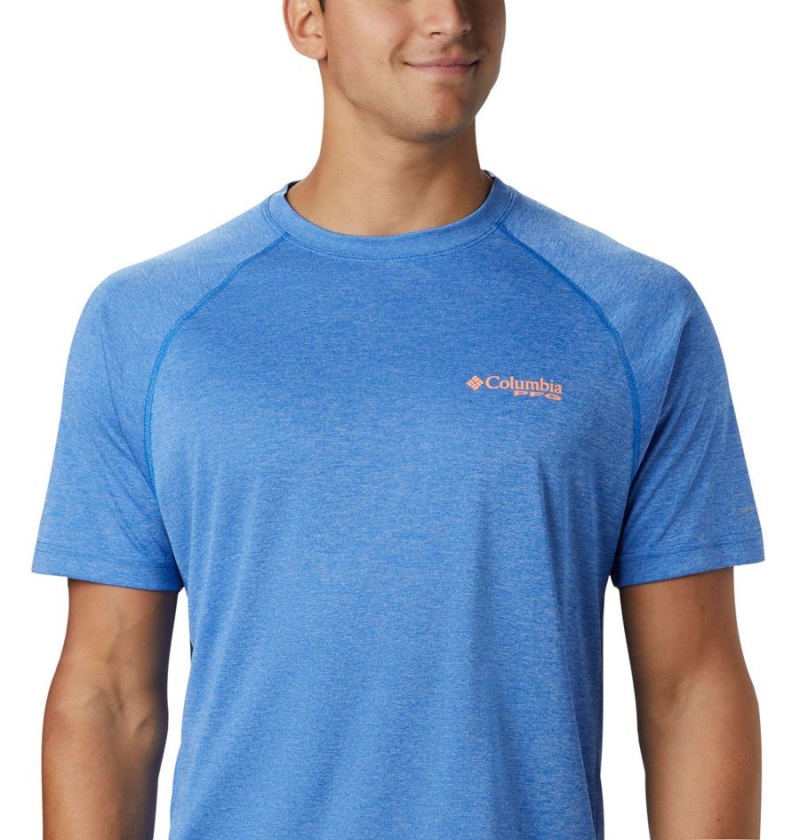 Blue Men's Columbia PFG Terminal Tackle Heather Short Sleeve T-Shirt | FNELO-9817