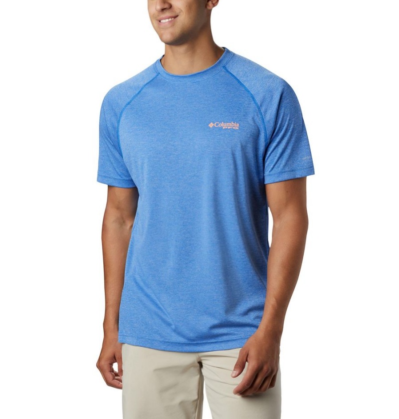 Blue Men\'s Columbia PFG Terminal Tackle Heather Short Sleeve T-Shirt | FNELO-9817