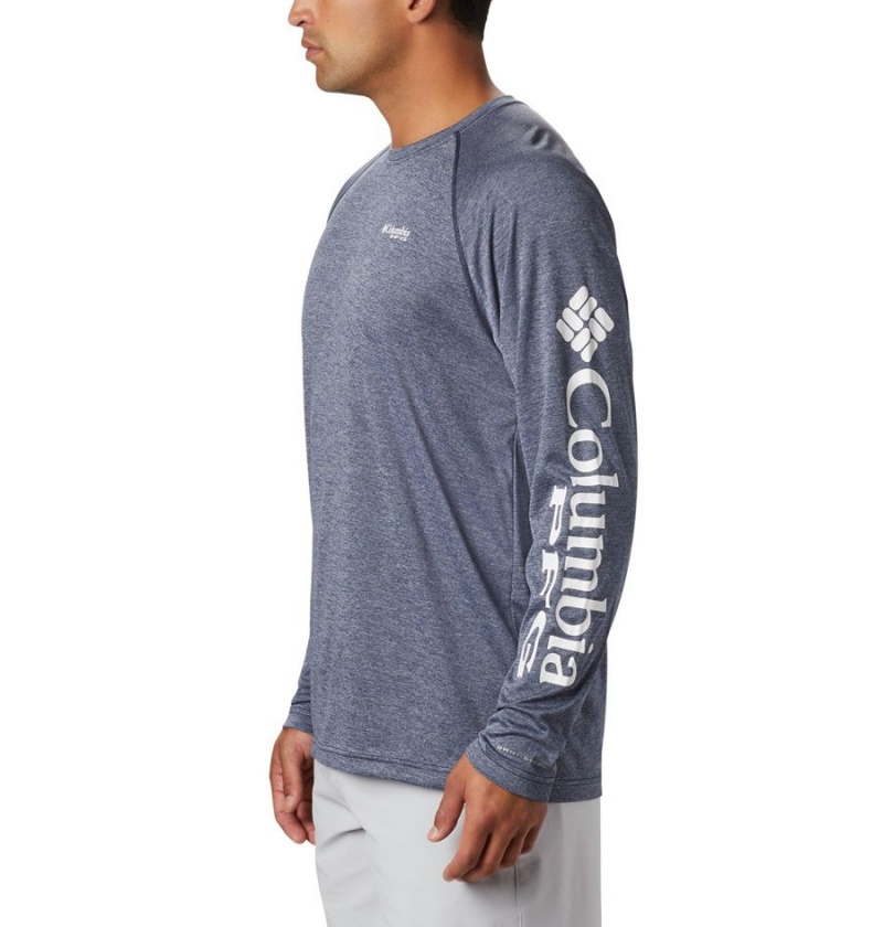 Blue Men's Columbia PFG Terminal Tackle Heather Long Sleeve T-Shirt | ZVQGJ-2140