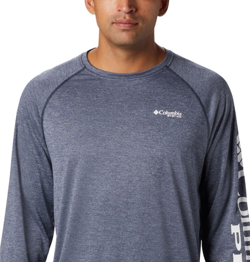 Blue Men's Columbia PFG Terminal Tackle Heather Long Sleeve T-Shirt | ZVQGJ-2140