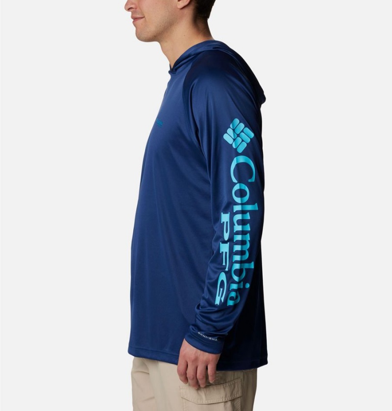 Blue Men's Columbia PFG Terminal Tackle Hoodie | NJQGT-2801