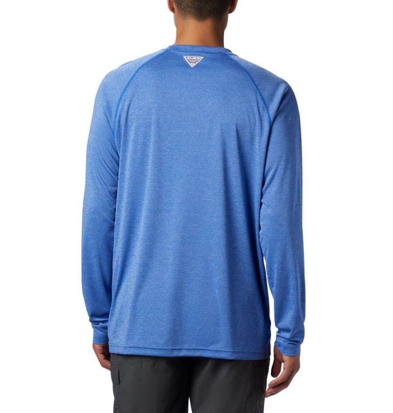 Blue Men's Columbia PFG Terminal Tackle Heather Long Sleeve T-Shirt | FOHBX-4095