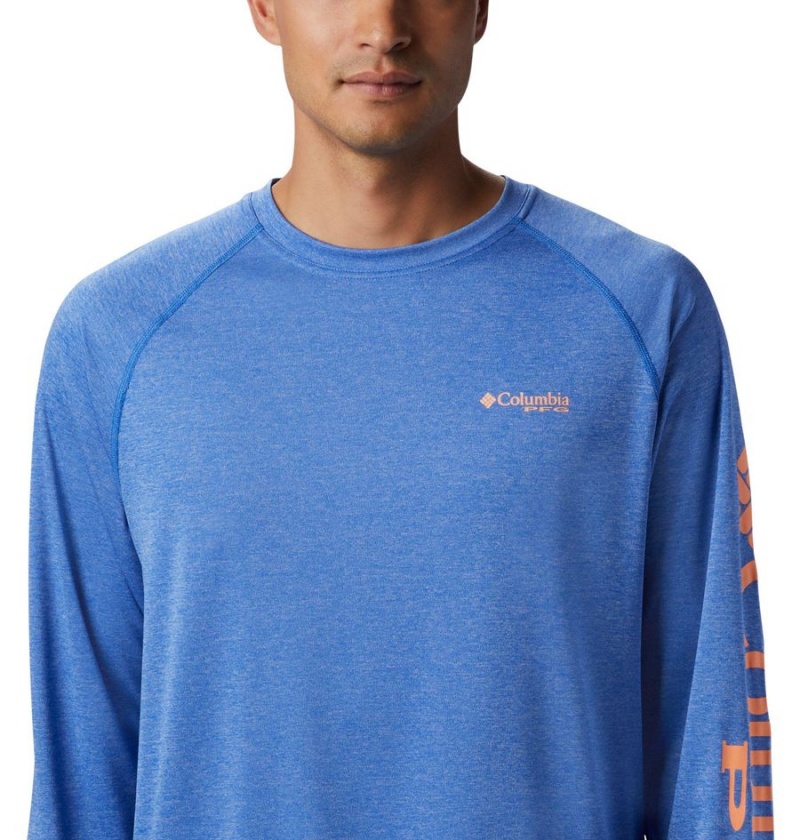 Blue Men's Columbia PFG Terminal Tackle Heather Long Sleeve T-Shirt | FOHBX-4095