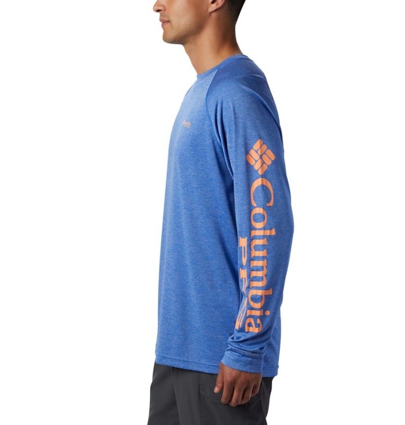 Blue Men's Columbia PFG Terminal Tackle Heather Long Sleeve T-Shirt | FOHBX-4095