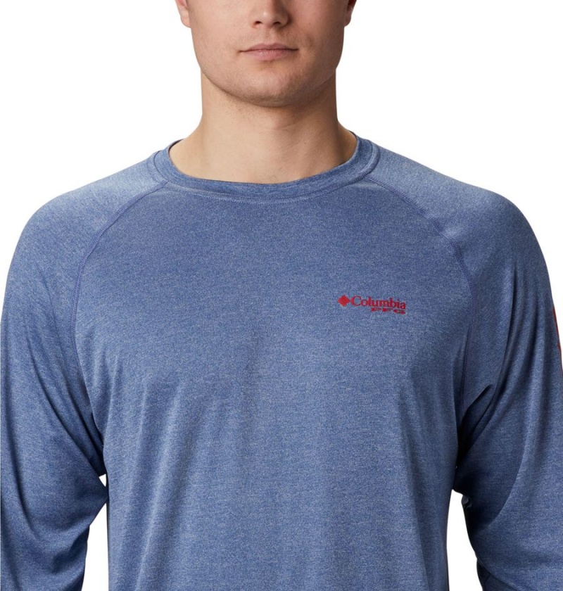 Blue Men's Columbia PFG Terminal Tackle Heather Long Sleeve T-Shirt | CUBVG-1908