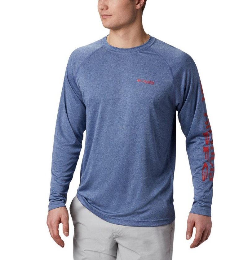 Blue Men\'s Columbia PFG Terminal Tackle Heather Long Sleeve T-Shirt | CUBVG-1908