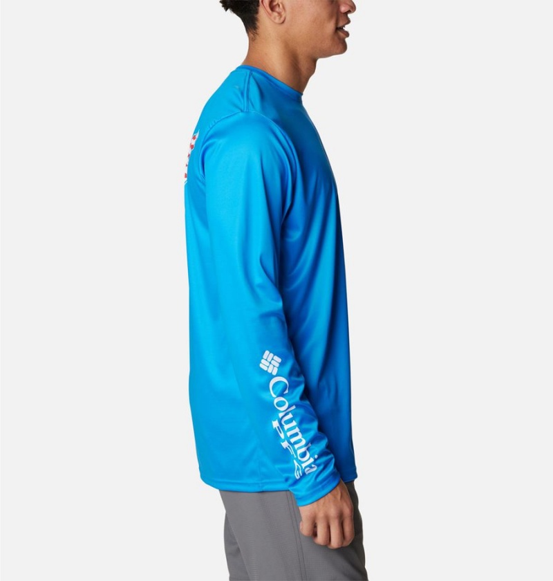 Blue Men's Columbia PFG Terminal Tackle Statetriot Long Sleeve T-Shirt | HCPSR-8751