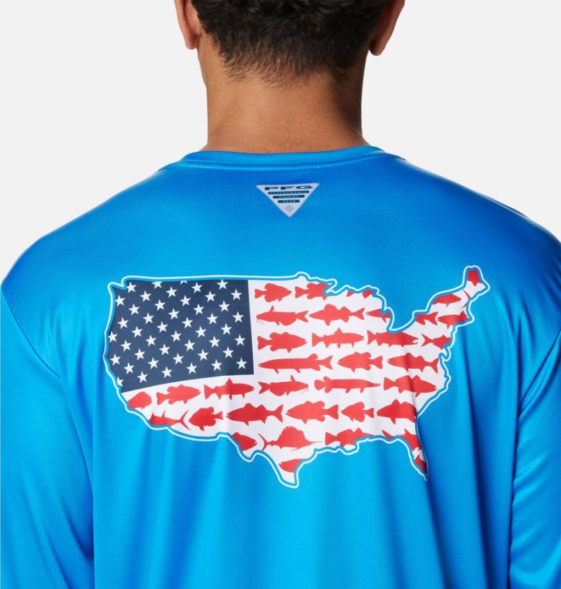 Blue Men's Columbia PFG Terminal Tackle Statetriot Long Sleeve T-Shirt | HCPSR-8751