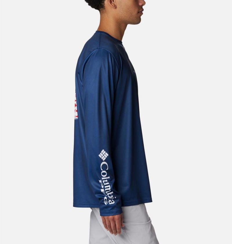 Blue Men's Columbia PFG Terminal Tackle Statetriot Long Sleeve T-Shirt | ETCWL-7426