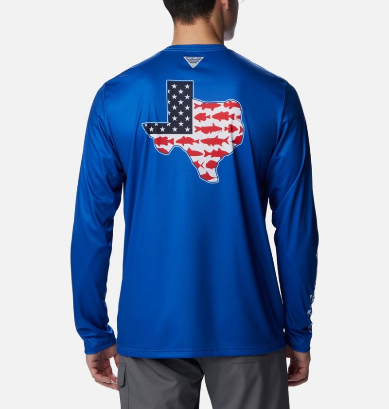 Blue Men's Columbia PFG Terminal Tackle Statetriot Long Sleeve T-Shirt | JWLKZ-4206