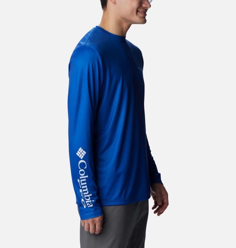 Blue Men's Columbia PFG Terminal Tackle Statetriot Long Sleeve T-Shirt | JWLKZ-4206