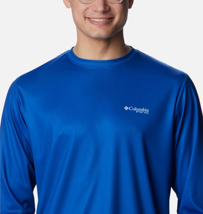 Blue Men's Columbia PFG Terminal Tackle Statetriot Long Sleeve T-Shirt | JWLKZ-4206