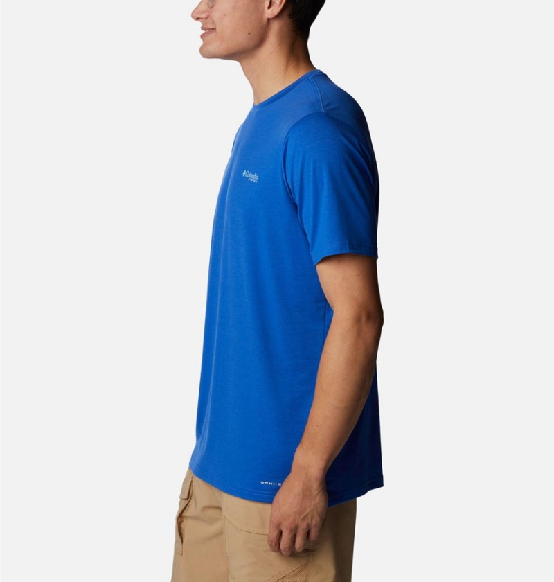 Blue Men's Columbia PFG Triangle Fill Tech T-Shirt | OWVEI-5467