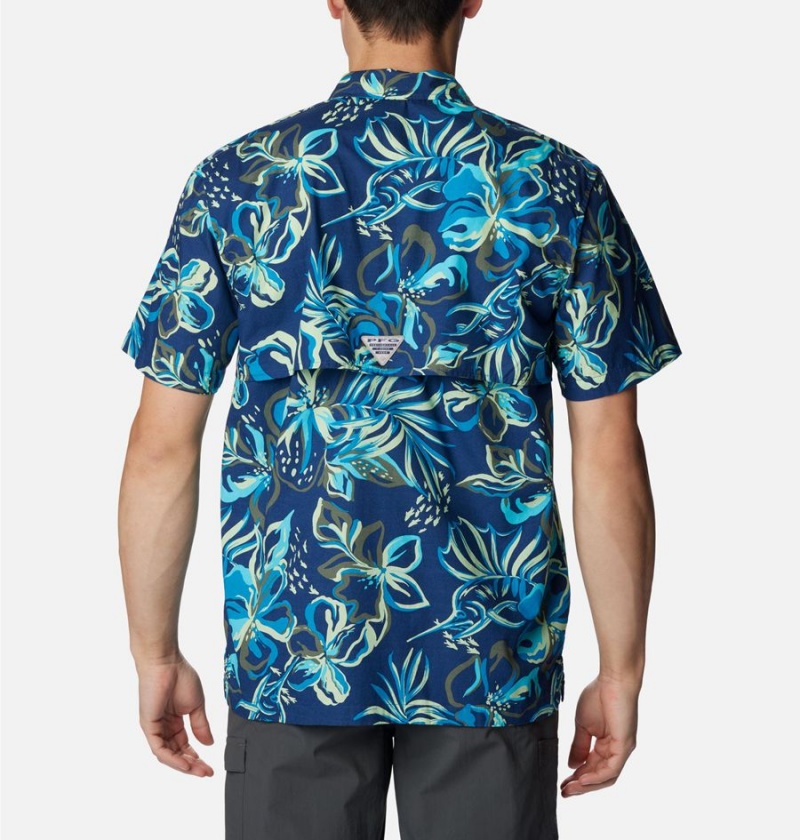 Blue Men's Columbia PFG Trollers Best Short Sleeve Shirt | XOZGQ-9014