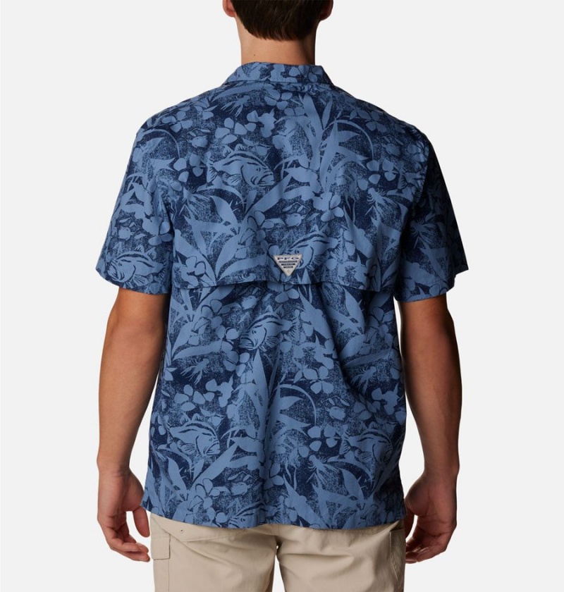 Blue Men's Columbia PFG Trollers Best Short Sleeve Shirt | OJZBW-8359