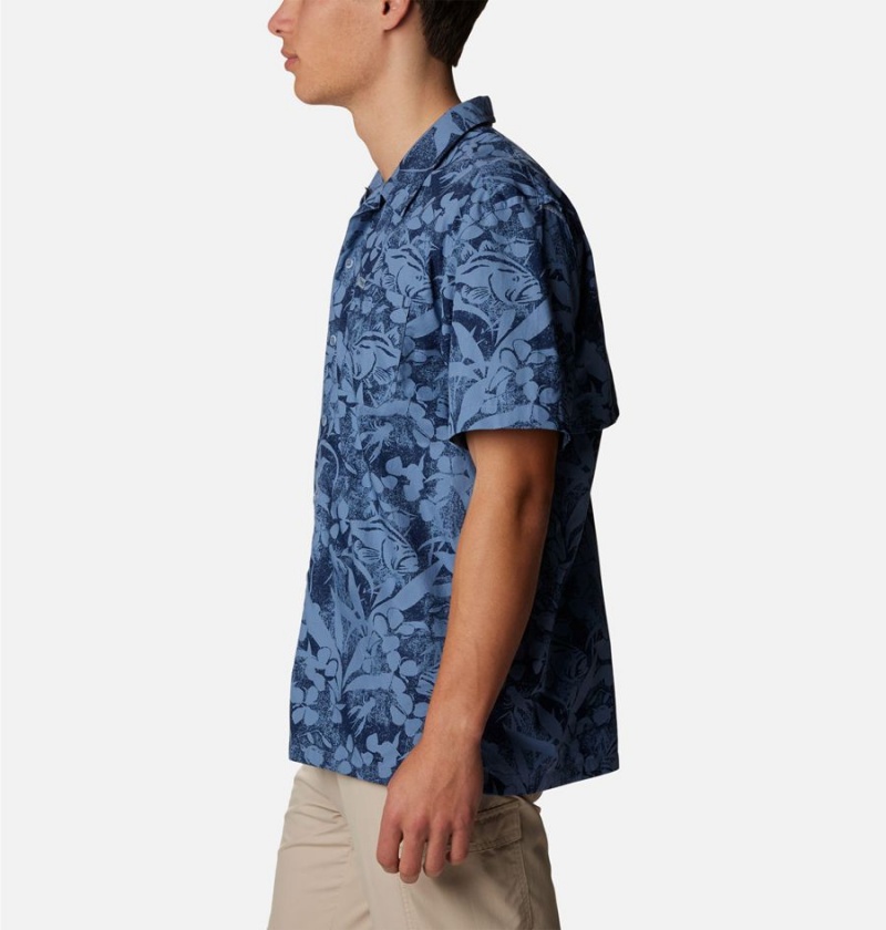 Blue Men's Columbia PFG Trollers Best Short Sleeve Shirt | OJZBW-8359