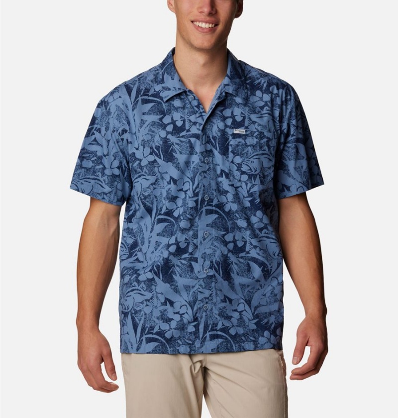 Blue Men\'s Columbia PFG Trollers Best Short Sleeve Shirt | OJZBW-8359