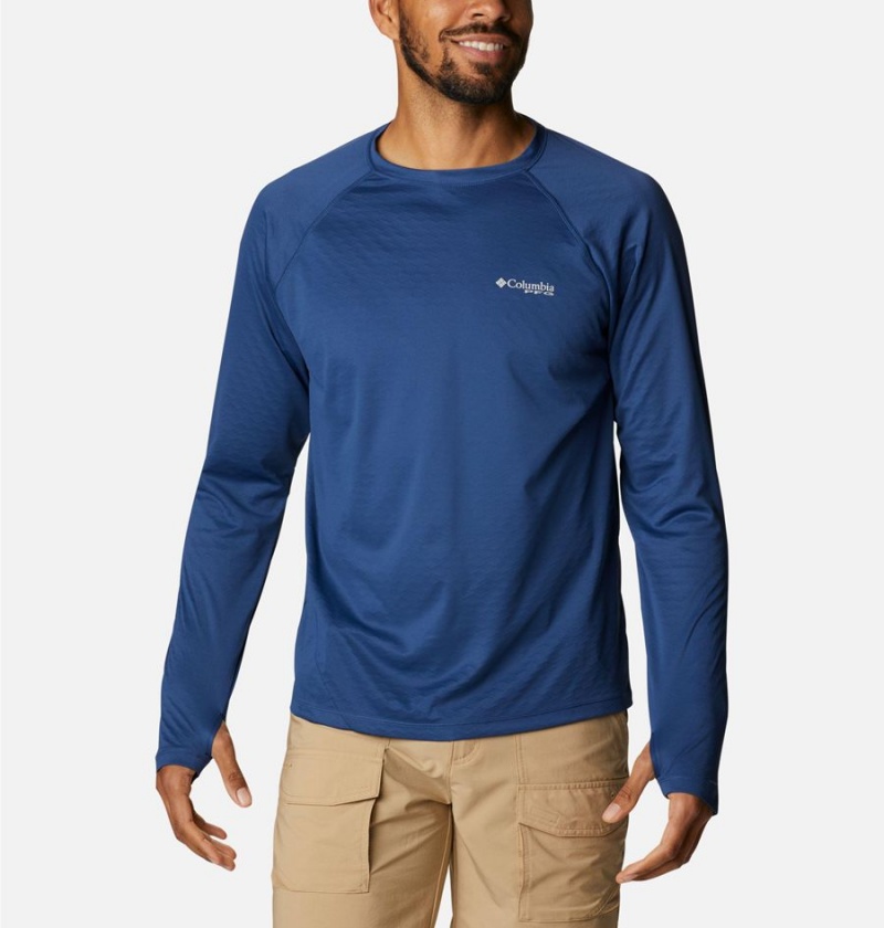 Blue Men\'s Columbia PFG Zero Rules Ice Long Sleeve T-Shirt | XNYTV-7326