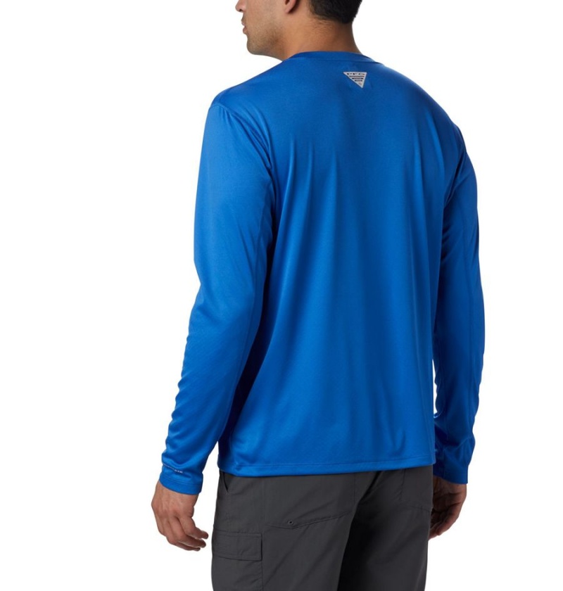 Blue Men's Columbia PFG Zero Rules Long Sleeve T-Shirt | BKJUS-6452