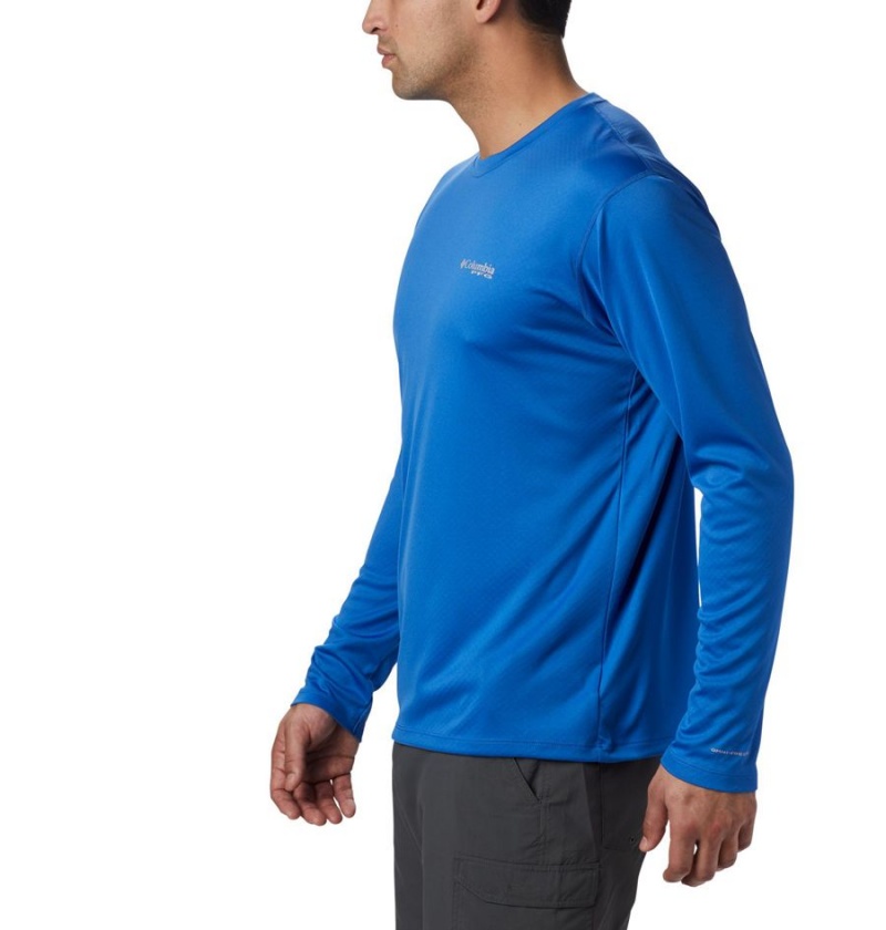 Blue Men's Columbia PFG Zero Rules Long Sleeve T-Shirt | BKJUS-6452