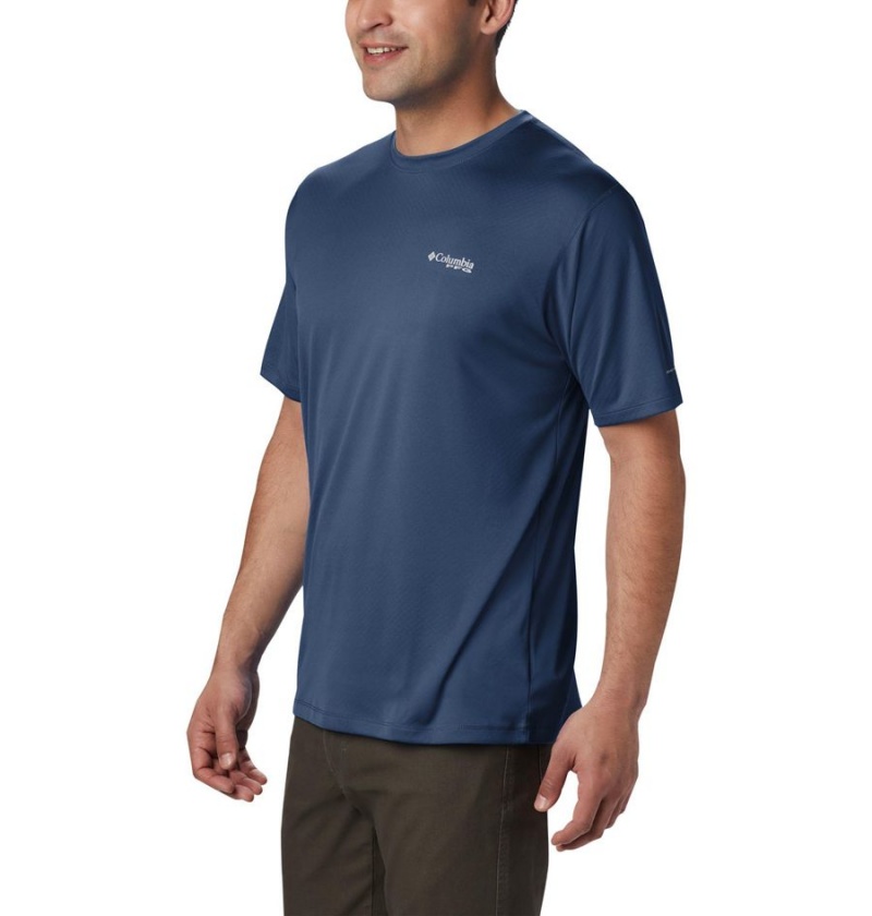 Blue Men's Columbia PFG Zero Rules Short Sleeve T-Shirt | DLRHP-6913