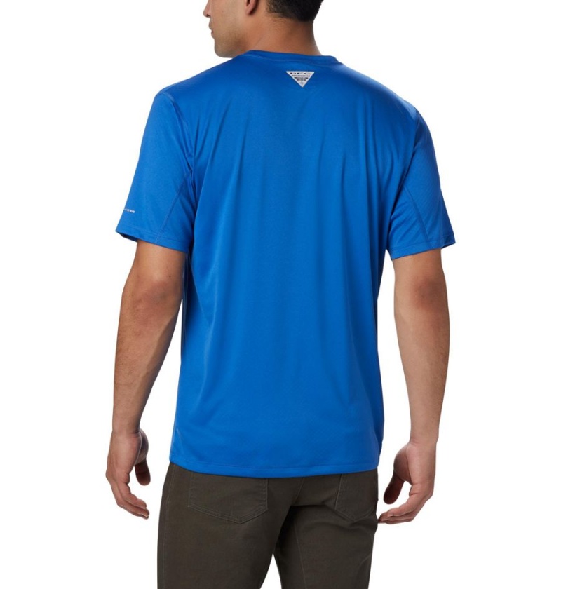 Blue Men's Columbia PFG Zero Rules Short Sleeve T-Shirt | HXWER-6517