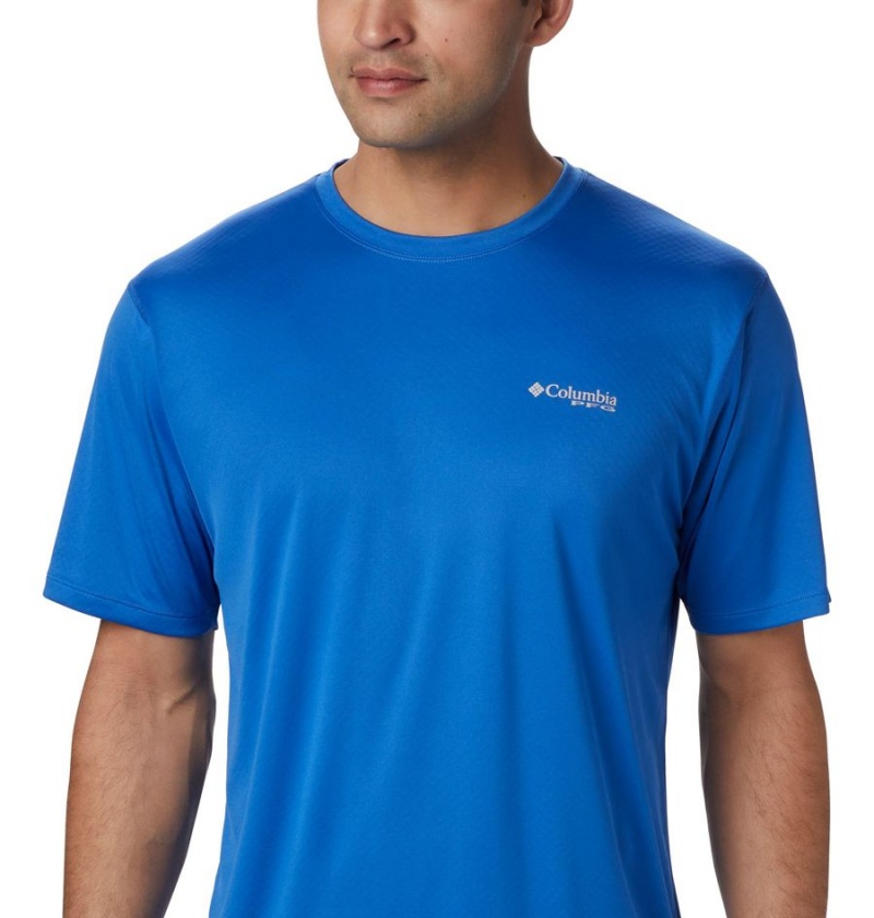 Blue Men's Columbia PFG Zero Rules Short Sleeve T-Shirt | HXWER-6517