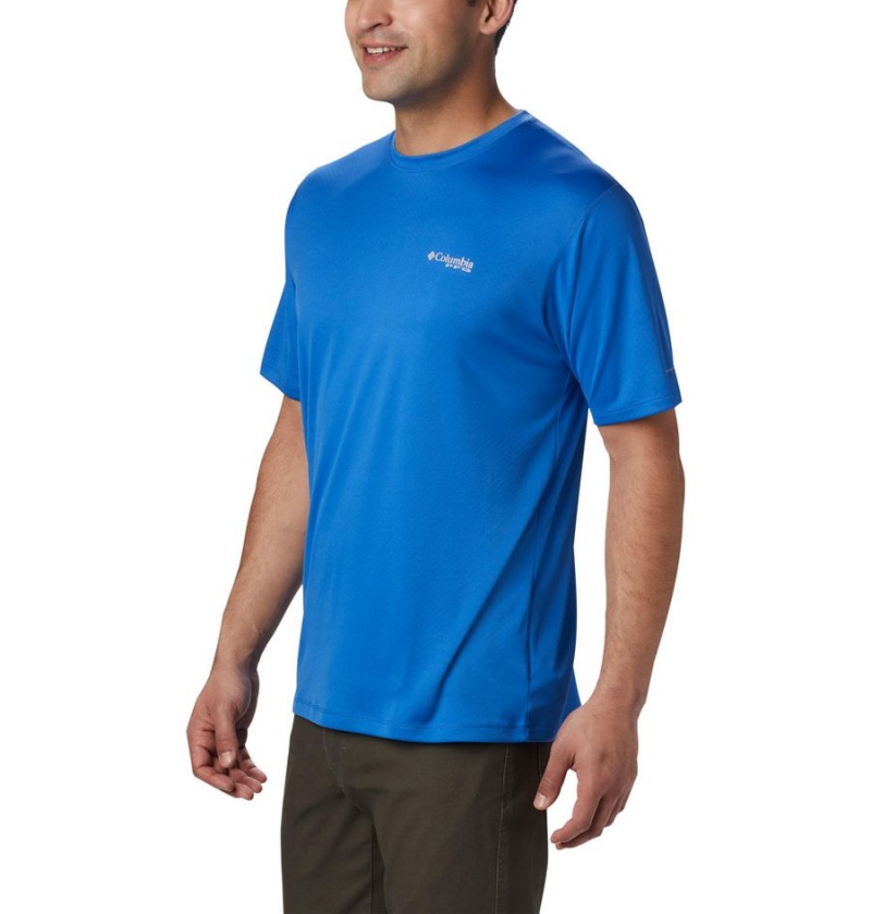 Blue Men's Columbia PFG Zero Rules Short Sleeve T-Shirt | HXWER-6517