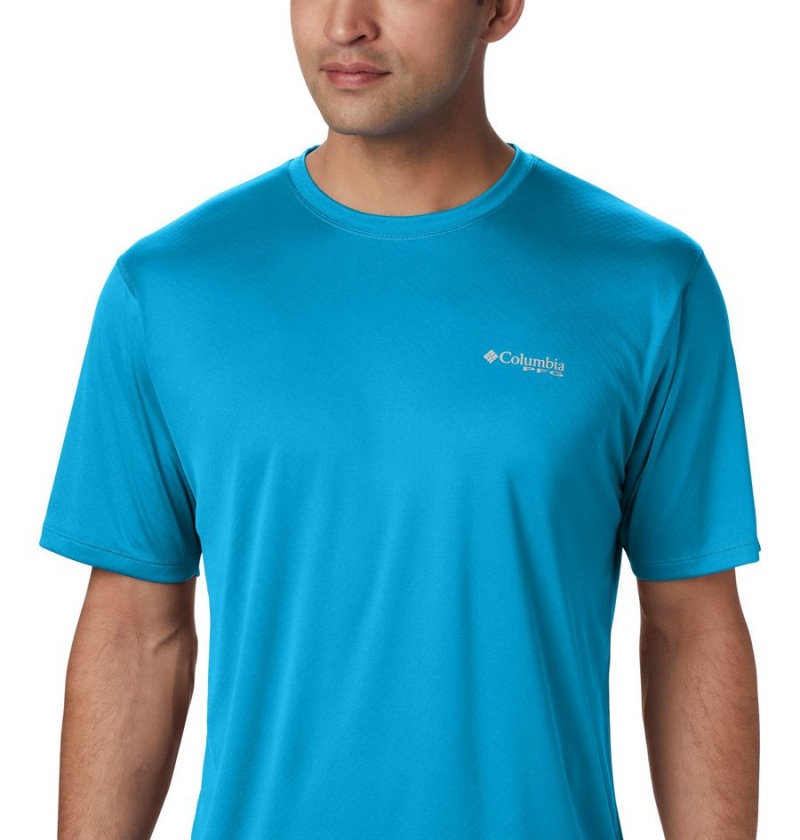 Blue Men's Columbia PFG Zero Rules Short Sleeve T-Shirt | NXSVM-1873