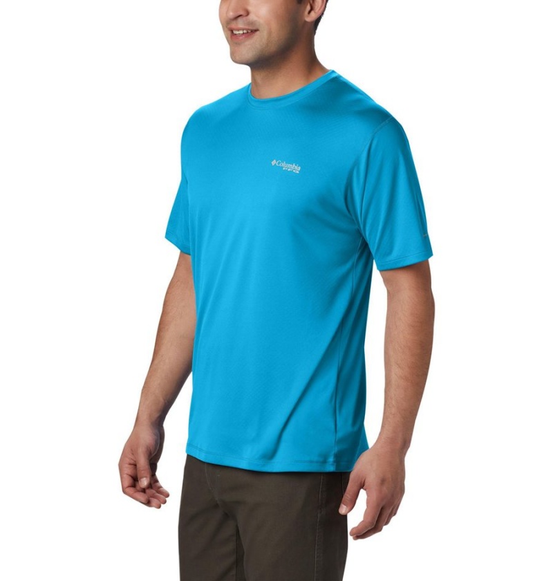 Blue Men's Columbia PFG Zero Rules Short Sleeve T-Shirt | NXSVM-1873