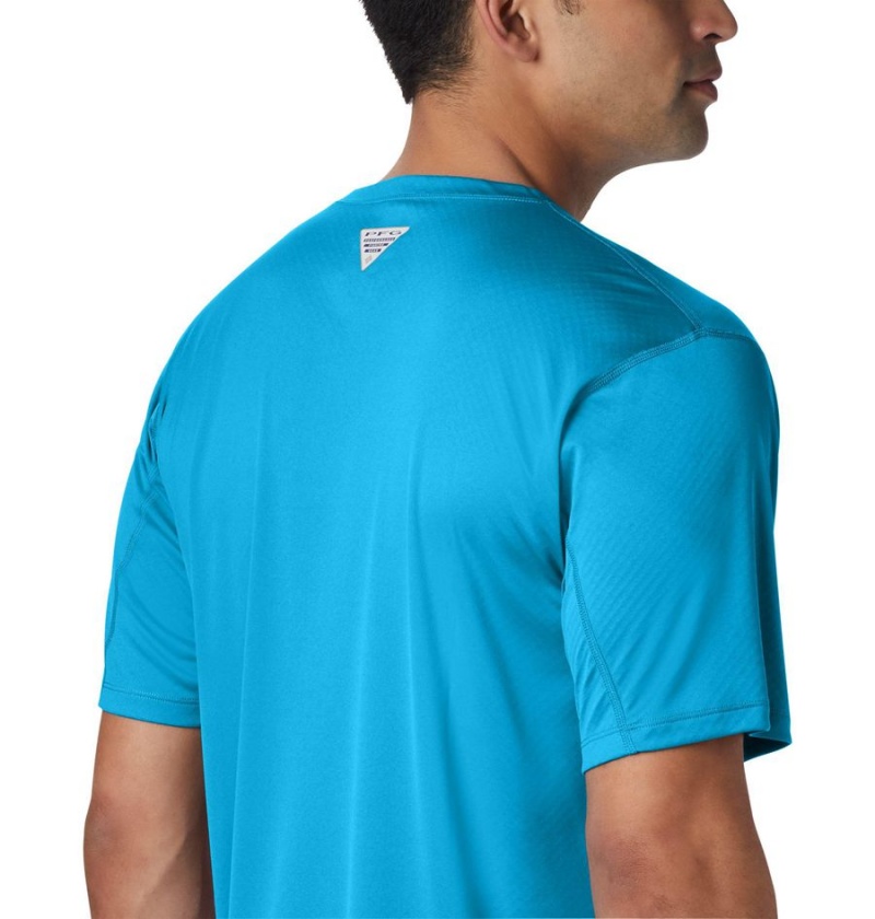 Blue Men's Columbia PFG Zero Rules Short Sleeve T-Shirt | NXSVM-1873