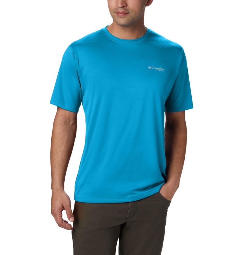 Blue Men\'s Columbia PFG Zero Rules Short Sleeve T-Shirt | NXSVM-1873