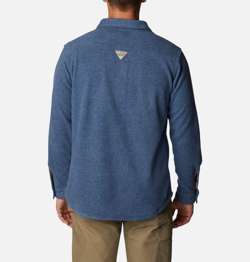 Blue Men's Columbia PHG Bucktail Fleece Over Shirt | VYZHJ-7459