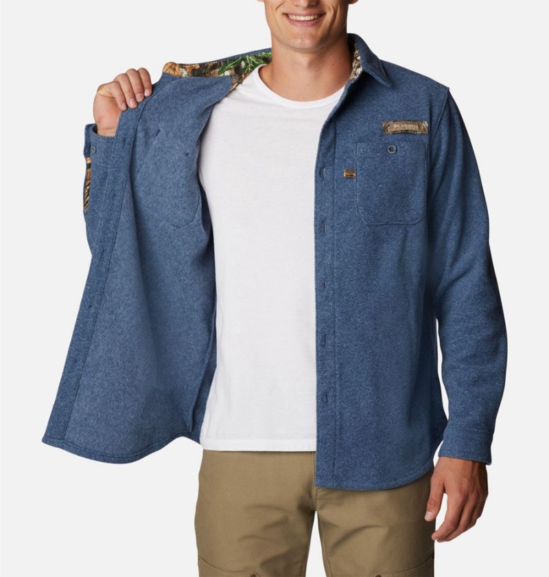 Blue Men's Columbia PHG Bucktail Fleece Over Shirt | VYZHJ-7459