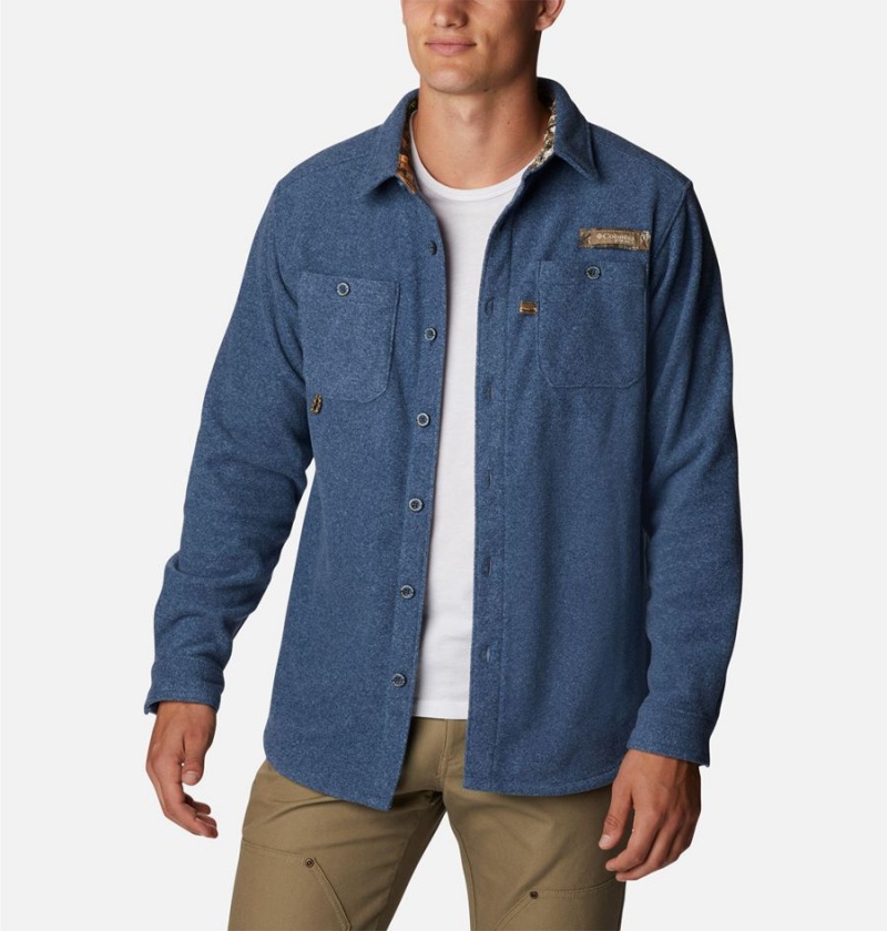 Blue Men's Columbia PHG Bucktail Fleece Over Shirt | VYZHJ-7459