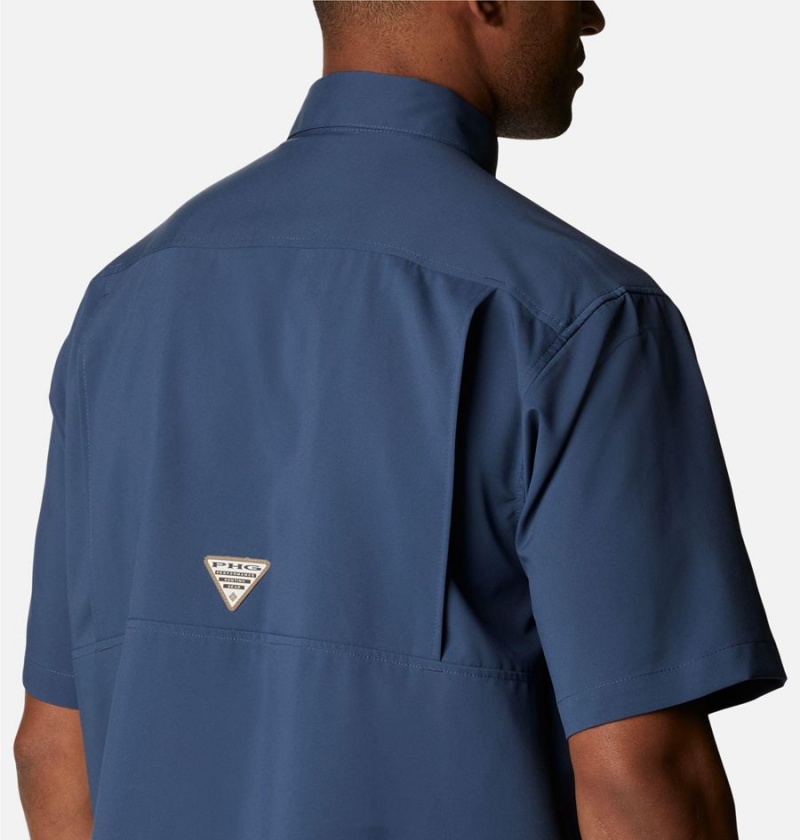 Blue Men's Columbia PHG Bucktail Short Sleeve Woven Shirt | ZDYLV-7608