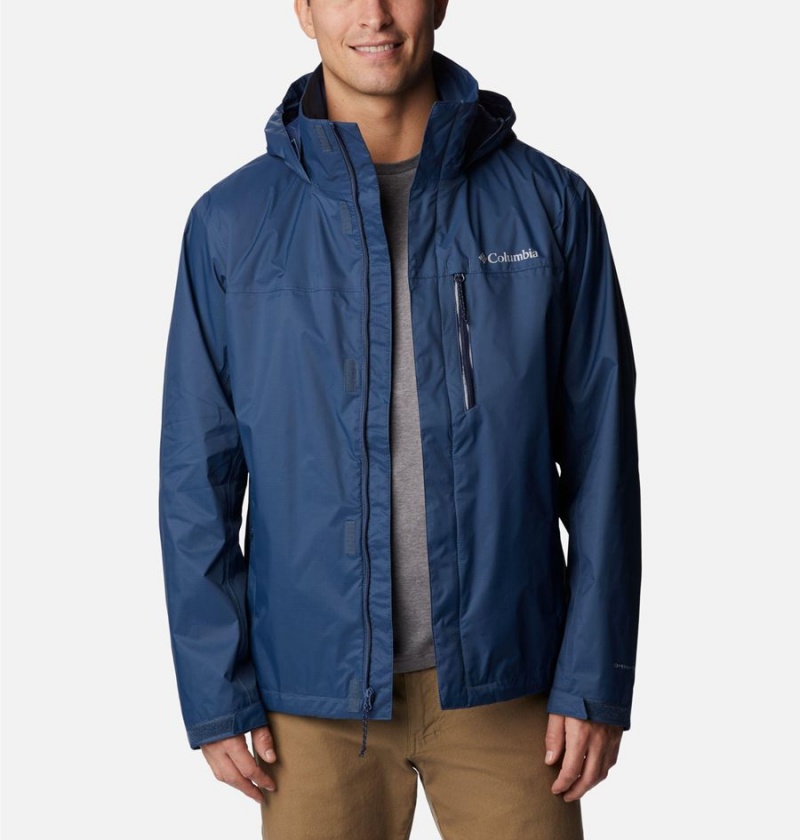 Blue Men's Columbia Pouration Rain Jacket | JEMPH-9706