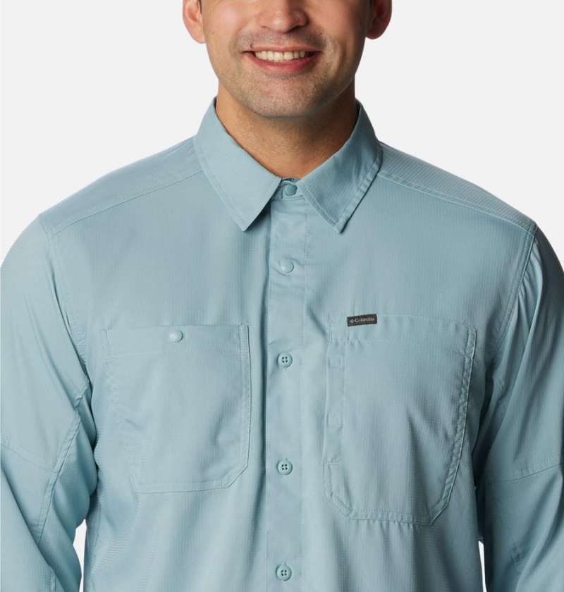 Blue Men's Columbia Silver Ridge Utility Lite Long Sleeve Shirt | PVIYQ-8590