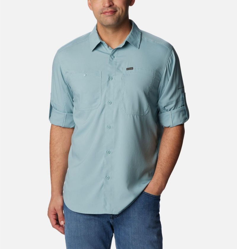 Blue Men's Columbia Silver Ridge Utility Lite Long Sleeve Shirt | PVIYQ-8590