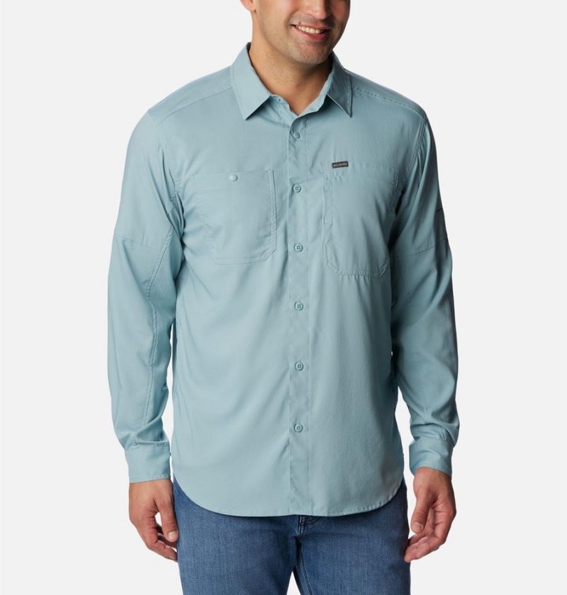 Blue Men\'s Columbia Silver Ridge Utility Lite Long Sleeve Shirt | PVIYQ-8590