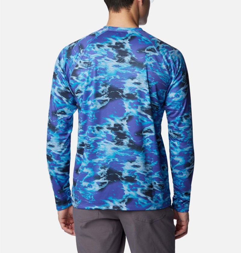 Blue Men's Columbia Summerdry Printed Long Sleeve T-Shirt | PUZTO-8369