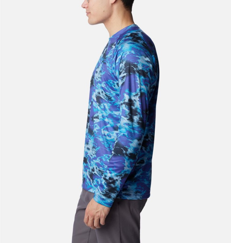 Blue Men's Columbia Summerdry Printed Long Sleeve T-Shirt | PUZTO-8369