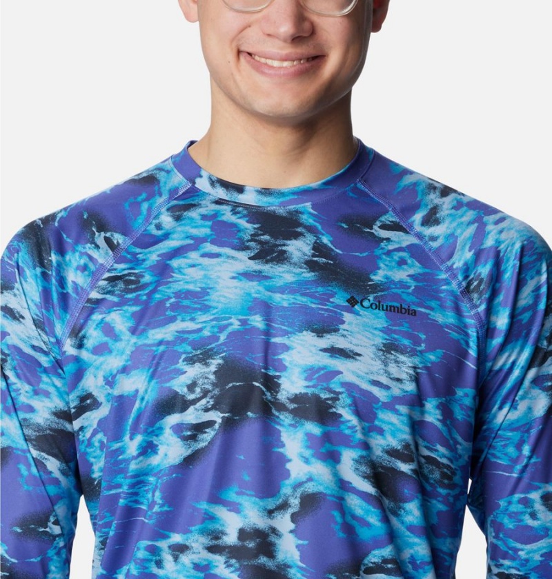 Blue Men's Columbia Summerdry Printed Long Sleeve T-Shirt | PUZTO-8369