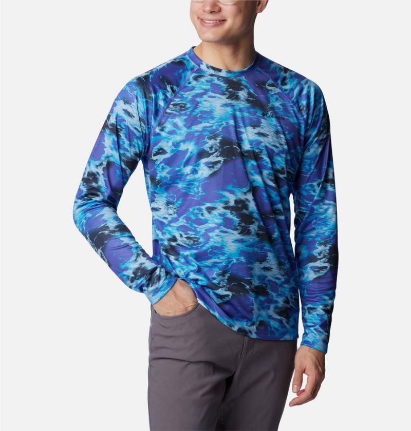 Blue Men's Columbia Summerdry Printed Long Sleeve T-Shirt | PUZTO-8369